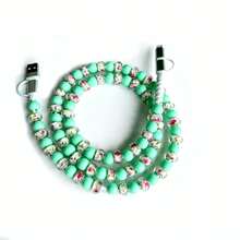 4-In-1 Beaded Charging Cable, Fast Charging Data Cable, Acrylic Beaded Charging Cable, Supports Fast Charging For Mobile Phones, Compatible With Type-C And Apple Lightning All-Interface Devices, 1m (3.3ft) Long, Designed For Girls, Fast Charging Cable, Holiday Gift, New Year Gift Choice - Mint Green - View 2