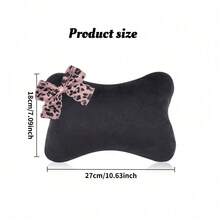 1pc Leopard Print Bow Headrest Car Neck Pillow Short Plush Headrest, Ergonomic Design, All Season Use, Women's Car Interior Accessory - A - View 6