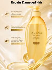 TSUBAKI Volumizing Repair Shampoo (Gold) – Ekstrak Minyak Camellia. Meningkatkan Volume, Kelembutan, dan Kilau Rambut; Memperbaiki Tekstur Rambut Tipis dan Lemas. Cocok untuk Perawatan Rambut Sehari-hari di Rumah. - Sampo Botol Emas 450ml - View 4