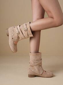 Women's 2026 Autumn/Winter New Detachable Inner Height-Increasing Ballet Tall Boots, 2-In-1 Mary Jane Shoes & Ankle Boots - Apricot - View 2