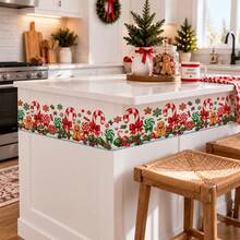 Christmas Garland Wall Decal Holiday Border Sticker Pine Branch Red Bow Kitchen Cabinet Wall Decor Xmas Decoration For Kitchen Island Mantel Fireplace Dining Room - Christmas Wall Decals - View 2