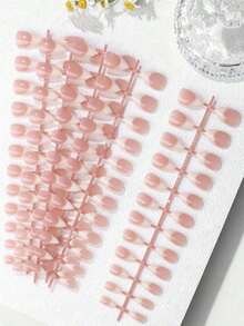 5‑Pieces/Set Sweet Style Milky White Gradient Press‑On Nail Strips, Multiple Styles Available: Long Stiletto, Short Almond, Short Oval, Square Nails - Multicolor - View 7