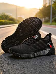 Men's Plus Size Casual Breathable Sports Running Shoes Outdoor Fashion Solid Color Lightweight Training Sneakers - Solid Black - View 5