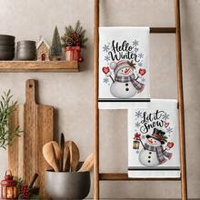 2PCS Kitchen Towels, Winter Snowman Pattern Dish Cloths, Minimalist Style 40*60cm Rectangular Microfiber Cleaning Towels, Perfect For Kitchen, Dining Room And Bathroom Use, Kitchen Decor, Home Decoration, Housewarming Gift For Neighbors, Scouring Pads Dishcloths - White - View 9
