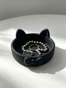 3D Printed Cute Cat Bow Jewelry Tray, Sculptural Small Accessory Storage Dish, Suitable For Rings, Earrings And Other Small Accessories, Decorative Desktop Ornament, Ideal For Vanity, Office Desk, Bedroom And Themed Party Home Decor - Multicolor - View 6