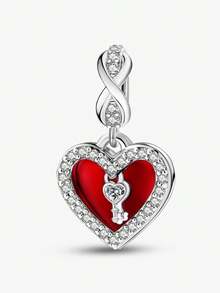 1pc Red Heart Pendant, Suitable For Women DIY Bracelet Jewelry - Silver - View 14