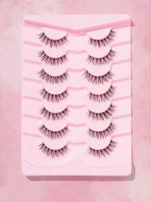 1 Pair Natural Thin Curly 3D Fluffy Transparent Stem Cross Fishtail False Eyelashes, Suitable For Daily/Date/Holiday/Party/Gathering/Wedding/Office Goddess Makeup - Black - View 3