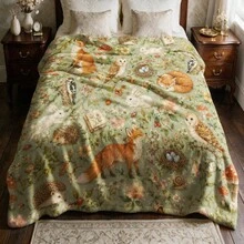 Vintage Forest Animal Printed Flannel Blanket, Soft Cozy Throw Blanket, Autumn Home Decor - Multicolor - View 3