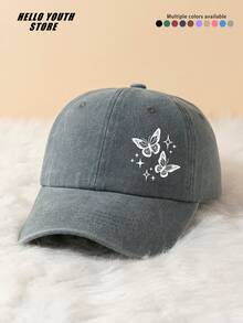 1pc Butterfly & Star Pattern Baseball Cap, Lightweight, Comfortable, Sweat-Absorbent, Sun-Protective, Multi-Functional, Washed Vintage Style, Suitable For Daily Wear And Life, Daily Outfit Decorative Hat - A - View 20