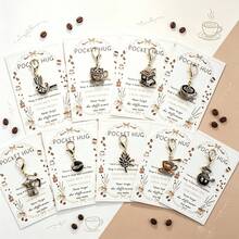 9pcs Creative Novel Alloy Coffee Series Theme Keychains, With Pocket Hug Coffee Greeting Cards, Perfect Gift For Coffee Lovers, Best Friends, Cute Bag Accessories, Suitable For Friends, Family, Colleagues, Party Gatherings - Multicolor - View 8