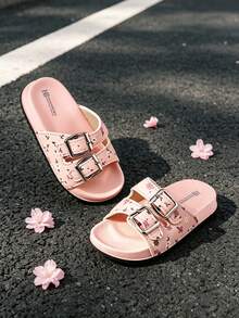 HAHABOBO Pink Floral Print Kids Sandals, Girls Toddler Double Strap Sandals, Cute Summer Children's Shoes - Pink - View 3