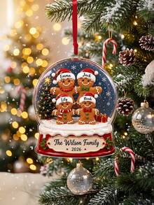 1pc Personalized Gingerbread Christmas Family Ornament, Custom Text Gingerbread Family Ornament,Unique Xmas Holiday Gift For Loved‑Ones, Home Christmas Decoration - Multicolor - View 7