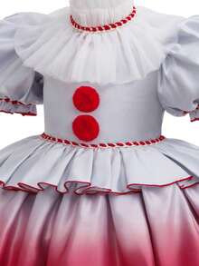 Young Girl Halloween Dress, Puff Short Sleeve Ruffle Collar Red & White Gradient Cake Mesh Skirt, Girls Halloween Party Dress - Multicolor - View 5