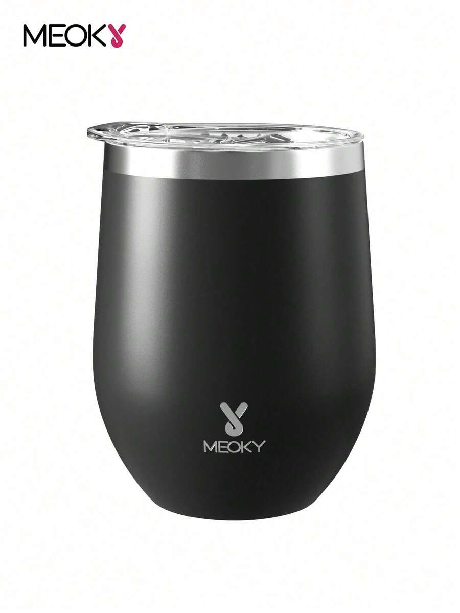 Meoky 12oz Solid Color Egg-Shaped Stainless Steel Travel Mug With Spill-Proof Lid - Black - 12oz Egg Cup - Black - View 1