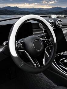 ROSEKEY 1PC Universal Semi-Circular Two-Tone PU Leather Steering Wheel Cover Features A Soft Grip, Is Non-Slip, Breathable, And Sweat-Proof. It's Suitable For All Seasons, Including Sedans, SUVs, And Trucks,Car Accessories For Women. - A - View 12