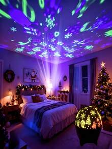 1pc Christmas Projection Light, LED Christmas Starry Sky Projection Light, Featuring Santa Claus, Snowflake, Snowman And Reindeer Pattern Design, Suitable For Christmas Decoration, Home Decor, Ceiling Decoration, Party Decoration And Room Decoration - One Size - View 6