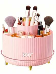 1pc Rotating Desktop Makeup Organizer, Stationery Storage Box, Pen Holder, Cosmetic Display Rack, Multi-Functional Makeup Brush Storage Bucket, Skincare Storage Box, Plastic Makeup Brush Organizer - Multicolor - View 10