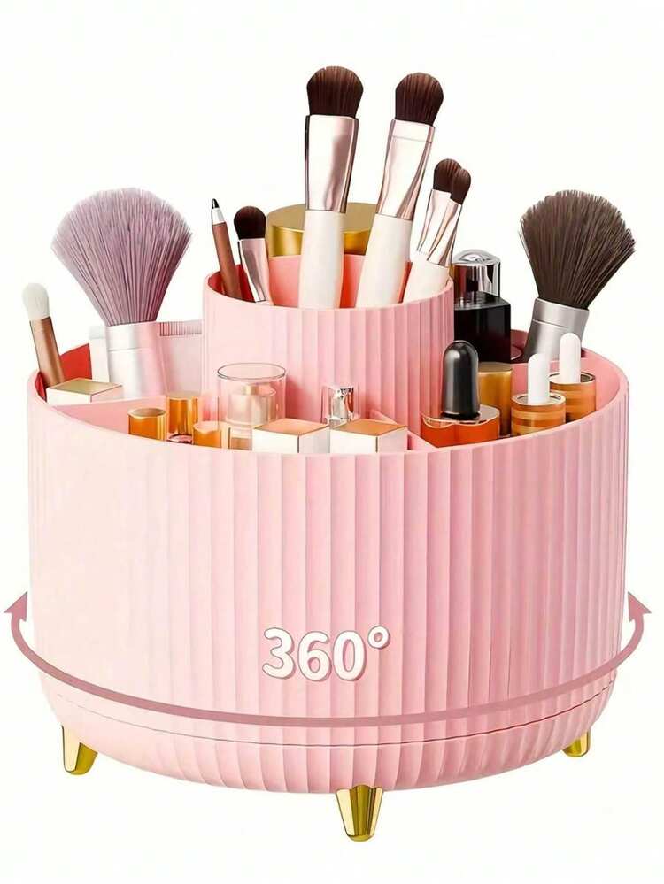 1pc Rotating Desktop Makeup Organizer, Stationery Storage Box, Pen Holder, Cosmetic Display Rack, Multi-Functional Makeup Brush Storage Bucket, Skincare Storage Box, Plastic Makeup Brush Organizer - Multicolor - View 10
