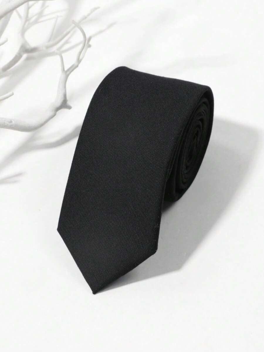 1pc Men's Fashion Suit Fabric Solid Color Tie - Black - View 1