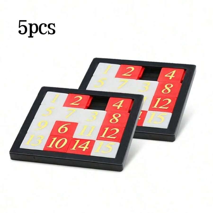 5pcs 15-Grid Number Sliding Puzzle Set | Portable 4-Stage Number Puzzle | 4x4 Number Slider Brain Teaser Toy | Desktop Travel Classroom Stress Relief Game | Adult Logic Thinking Training - Multicolor - View 1