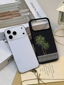 1pc 2D Printed Palm Tree Pattern Phone Case, Saudi Arabian Style Popular Creative Premium Design, Waterproof Durable Dustproof Fashion Minimalist With Camera Protection Black Matte Feel Full Coverage Protective Phone Case, Suitable As Easter, Christmas, Halloween, Birthday Gift For Girlfriend, Boyfriend, Friends Or Self-Use, Compatible With 18 Pro/18 ProMax, Compatible With Galaxy Series Models - Black - View 7