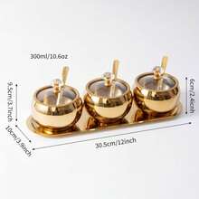1 Set 2/3 Stainless Steel Seasoning Canister Set, Spice Containers With Lid And Spoon, Gold Tone Condiment Bottles With Serving Tray, Suitable For Pepper, Salt, Spices, Candy, Coffee Beans Kitchen Jar Combination - Multicolor - View 8