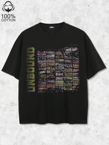 Tiny Spark Streetwear Black Tee Shirt Graffiti Collage Vintage Graphic Hip Hop Style - Black - View 1