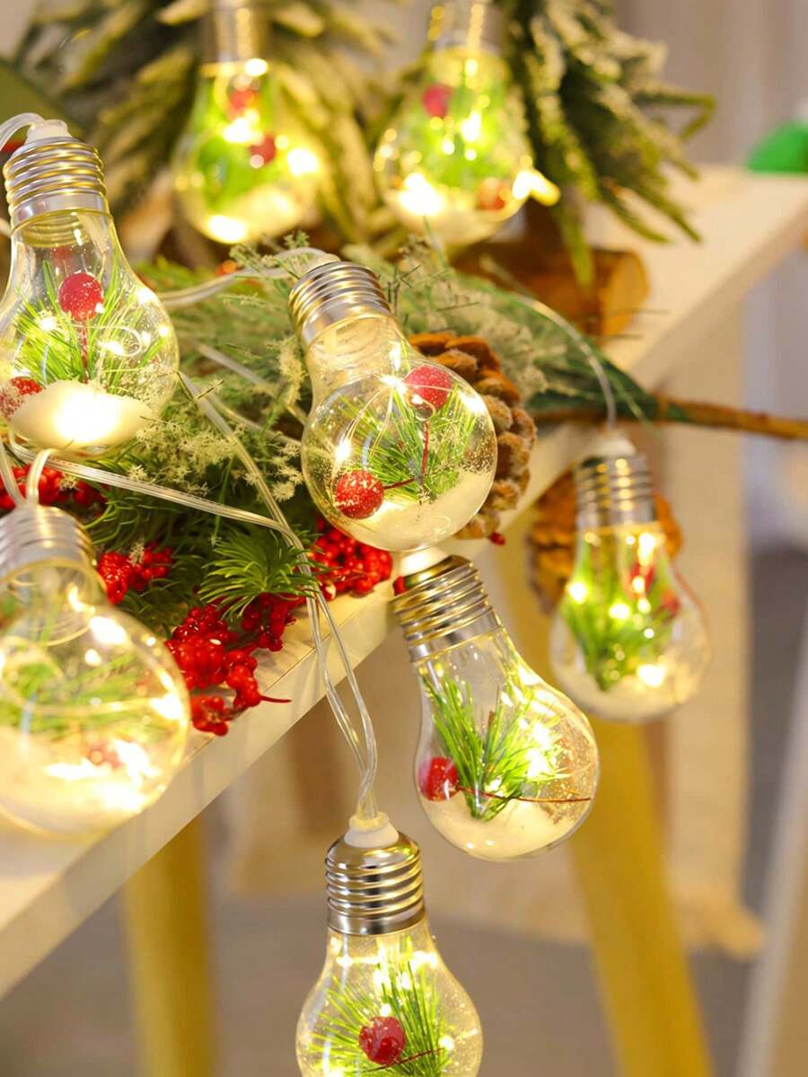 1pc Warm Light Christmas Bulb Shaped LED String Lights, No Plug Required, Cozy And Bright. Suitable For: Home Night Light, Christmas Style Decorative String Lights, LED String Lights, Hanging Lights, Accent Lights, Holiday Lighting, Perfect Holiday Gift For Creating Christmas Indoor Atmosphere (Battery Powered, Batteries Not Included)