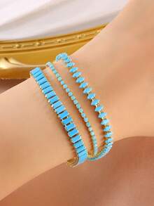 rakol 3pcs Fashion Vintage Turquoise Gold Tennis Bracelet Set, Boho Chic Jewelry For Women Daily & Vacation Wear - Blue Pine 3-piece Set - View 2