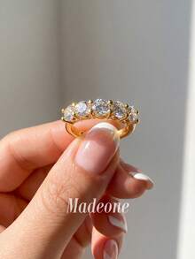 MADEONE 1件極簡幾何水鑽戒指，基礎女款飾品，適合女孩生日與派對場合的優雅禮物 - 五星級排鑽戒指 - 查看 2