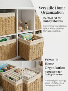 1pc Woven Storage Basket, Multi-Functional Storage Basket, Rattan Cube Storage Basket, Suitable For Living Room, Bedroom, Home Storage, Dorm, Office, Storage, Storage Box, Organization, Storage, Home Decor - Beige - View 7
