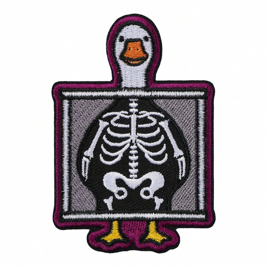 1pc Funny Duck X-Ray Skeleton Embroidered Iron-On Patch, Humorous Goose Bone Patch Sticker, Jacket Backpack Clothing Decoration Patch - A - View 1