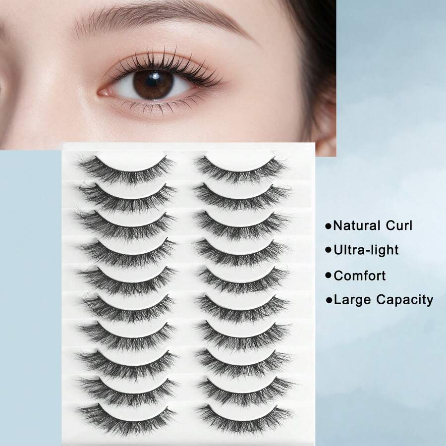 Ouye3 10 Pairs 6-18mm Cross Messy Fluffy Eyelashes Suitable For Dates And Daily Wear - Black - View 1