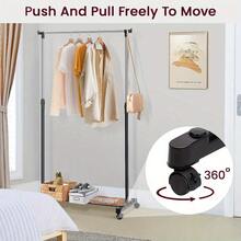 1pc Simple Home Single/Double Rod Clothes Rack Multifunctional Floor Standing Coat Rack With Wheels For Hanging And Displaying Clothing, Portable Storage Rack, Room Decor, Home Decor, Autumn Decor, Bedroom Decor - Multicolor - View 5