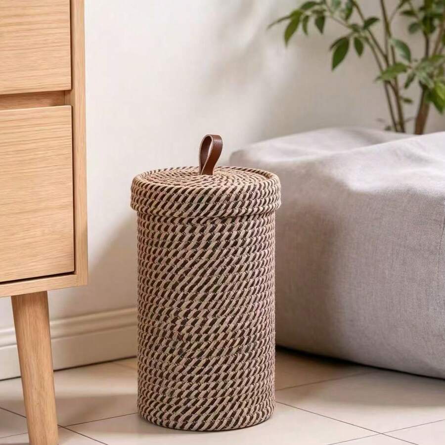 Bohemian Style Decorative Toilet Paper Holder, Handwoven Paper Basket, Holds Large Toilet Paper Rolls, 3 Rolls Capacity, Bathroom Vanity Standing Storage Rack - Multicolor - View 1