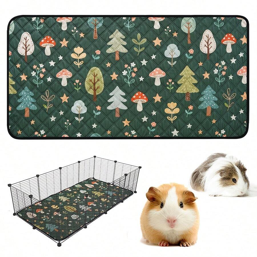 1pc Reusable Pet Cage Mat, Cute Printed Animal Sleeping Pad, All-Season Rabbit Hamster Cage Accessory, Washable Pet Pee Pad, Suitable For Small Cats, Dogs And Small Animals - Green - View 1