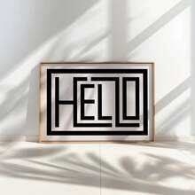 1PC Unframed Hello Text Canvas Wall Art, Modern Geometric Line "Hello" Letter Print, Black And White Minimalist Typography Wall Decor For Entryway Living Room Bedroom - 111 - View 6