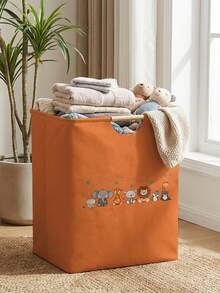 1PC Animal‑Print Open Storage Bin, Collapsible Laundry Basket Storage Bag With Wooden Handles, Household Foldable Hamper For Bathroom, Dirty Clothes Storage Bucket - Multicolor - View 16