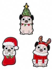 1 Pc/3pcs Cute Cartoon Christmas Dog Pattern Brooch, Fun Metal Enamel Pin, Creative Decorative Lapel Pin For Backpack, Christmas Gift - Multicolor - View 6