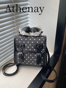 Cute Polka Dot Bow Fashionable New Highly Attractive Versatile Chic Personalized Backpack - Black - View 2