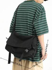 Vintage Men's Canvas Crossbody Bag Peach Tree - Black - View 2