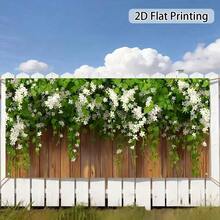 1pc White Flower Fence Banner With Fixing Rope, Easy Installation, Suitable For Balcony, Driveway, Garage Door And Event Backdrop Decoration, Polyester Fabric, Indoor_Outdoor Decoration - 13 - View 4
