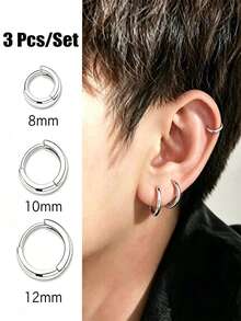 3 buah Anting Manset Telinga Pria Hypoallergenic, Klip Tulang Rawan Telinga Minimalis Elegan - 3 buah/set - View 6