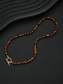 1pc Minimalist Beaded Necklace In Maillard Color Palette, Women's Daily, Vacation, Date, Travel Wear, Perfect Gift Choice - Brown - View 4