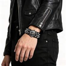 2pcs Punk Style Sports Casual Geometric Design Bracelets, Suitable For Men's Party, Sports And Fashion Wear, Exquisite Bracelet Gift For Men - Black - View 4