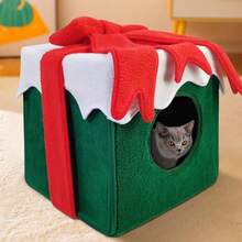Winter Christmas Gift Box Cat Bed, Extra Large Space, Scratch-Resistant, Enclosed, Warm And Cozy Cat Bed - Multicolor - View 9