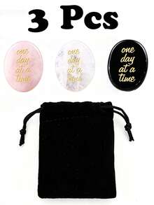 1/3 Pcs Engraved Natural Crystal Stone"One Day At A Time" With Velvet Pouch, Inspirational Pocket Gemstone, Gift & Decor Accessory - Multicolor - View 9