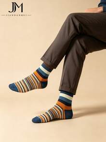 Men's Grey Patchwork Argyle Ribbed Cuff Cotton Sweat-Absorbent Breathable British Business Style Mid-Calf Socks For Office Commute - Multicolor - View 1