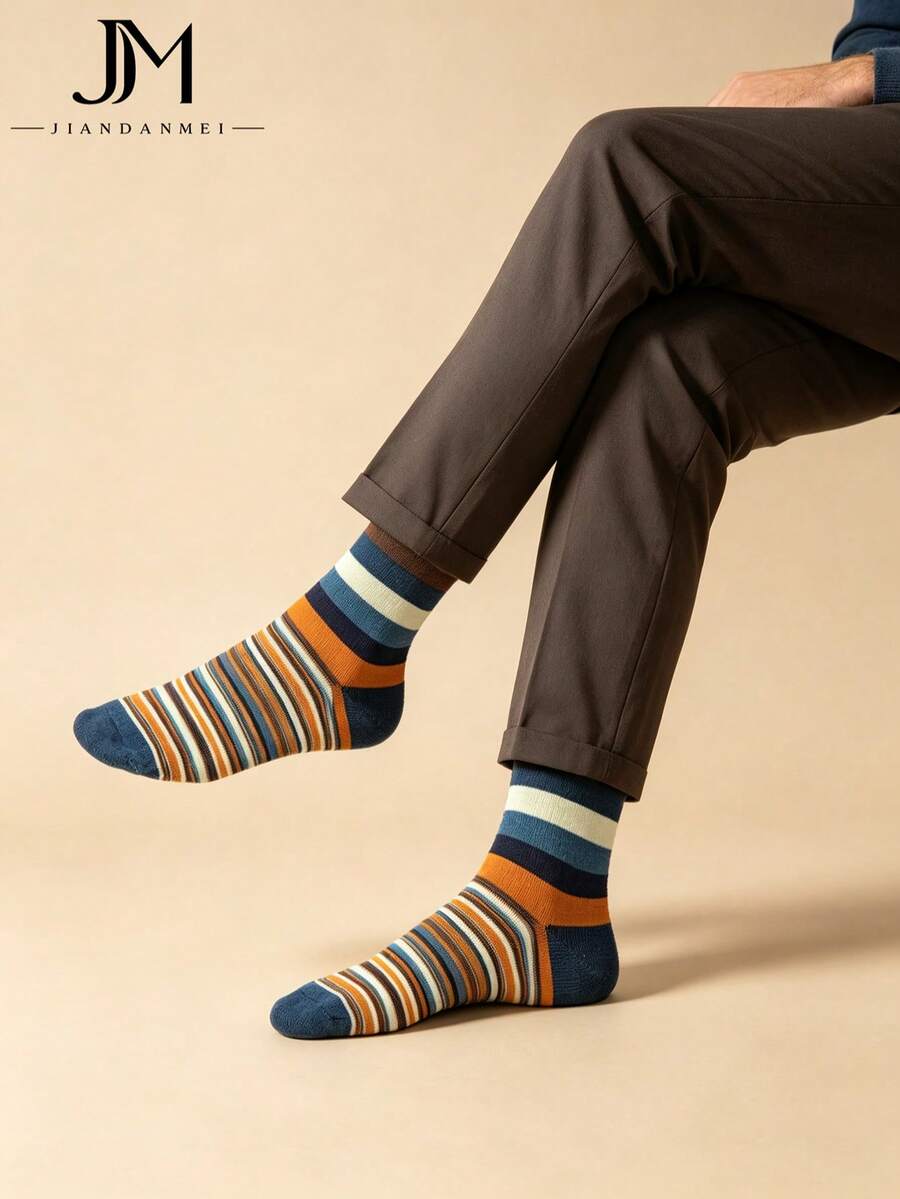 Men's Grey Patchwork Argyle Ribbed Cuff Cotton Sweat-Absorbent Breathable British Business Style Mid-Calf Socks For Office Commute - Multicolor - View 1
