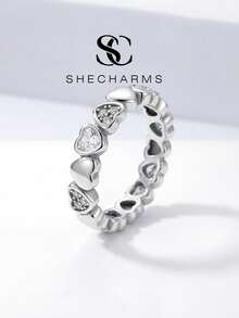1pc Genuine Heart-Shaped Diamond Ring, Suitable For Women And Girls, Perfect Date Gift Or Elegant Jewelry - Silver - View 2